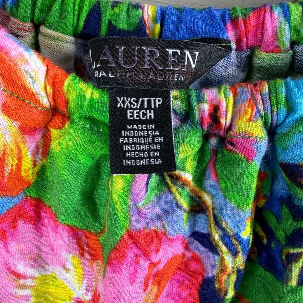 Lauren Ralph Lauren Tropical Floral Linen Top XXS Blue Green‎ Boho Resort Ruffle - Picture 6 of 8